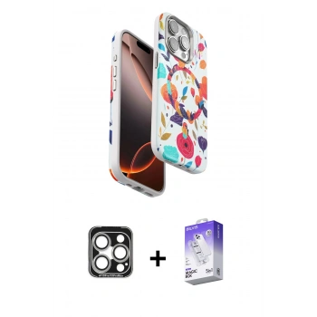 MARSİLYAN™- iPhone 15 Pro Max Kılıf Siluet Doku - Siyah Bilvis 5in1 3D Magic Cam Ekran Koruyucu + PVD Metal Kamera Lens - GS