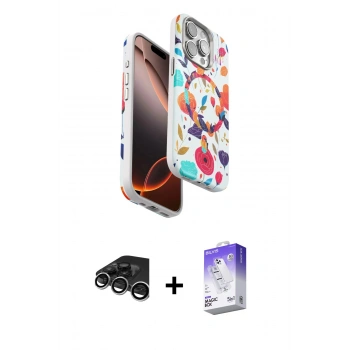 MARSİLYAN™- iPhone 15 Pro Max Kılıf Siluet Doku - Siyah Bilvis 5in1 3D Magic Cam Ekran Koruyucu + Raze Metal Kamera Lens - GS