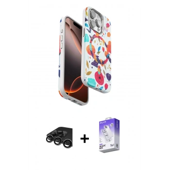 MARSİLYAN™- iPhone 15 Pro Max Kılıf Siluet Doku - Siyah Bilvis 5in1 3D Magic Cam Ekran Koruyucu + Raze Metal Kamera Lens - TMGI