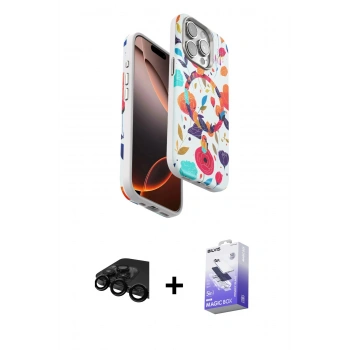 MARSİLYAN™- iPhone 15 Pro Max Kılıf Siluet Doku - Siyah Bilvis 5in1 5D Magic Hayalet Cam Ekran Koruyucu + Raze Metal Kamera Lens - SH