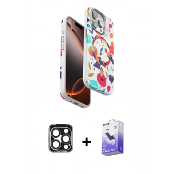 MARSİLYAN™- iPhone 15 Pro Max Kılıf Siluet Doku - Siyah Bilvis 5in1 5D Magic Hayalet Cam Ekran Koruyucu + PVD Metal Kamera Lens - LT