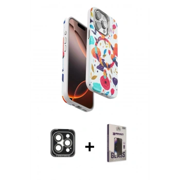 MARSİLYAN™- iPhone 15 Pro Max Kılıf Siluet Doku - Siyah Bilvis Hayalet Cam Ekran Koruyucu + PVD Metal Kamera Lens - GI