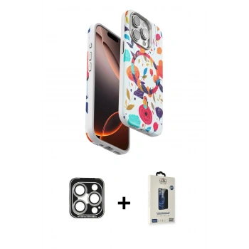 MARSİLYAN™- iPhone 15 Pro Max Kılıf Siluet Doku - Siyah Bilvis Hayalet Cam Ekran Koruyucu + PVD Metal Kamera Lens - GS
