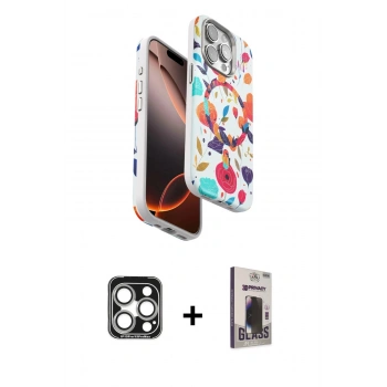 MARSİLYAN™- iPhone 15 Pro Max Kılıf Siluet Doku - Siyah Bilvis Hayalet Cam Ekran Koruyucu + PVD Metal Kamera Lens - GS