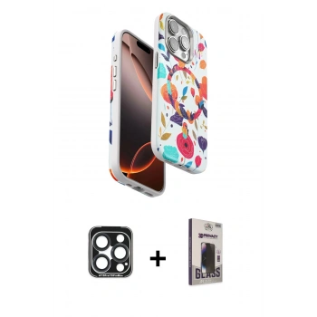 MARSİLYAN™- iPhone 15 Pro Max Kılıf Siluet Doku - Siyah Bilvis Hayalet Cam Ekran Koruyucu + PVD Metal Kamera Lens - LT