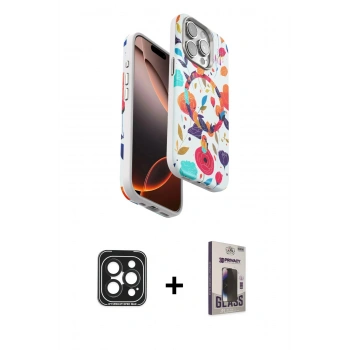 MARSİLYAN™- iPhone 15 Pro Max Kılıf Siluet Doku - Siyah Bilvis Hayalet Cam Ekran Koruyucu + PVD Metal Kamera Lens - SH