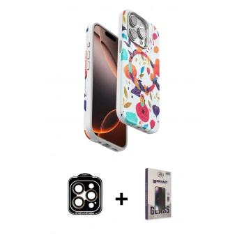 MARSİLYAN™- iPhone 15 Pro Max Kılıf Siluet Doku - Siyah Bilvis Hayalet Cam Ekran Koruyucu + PVD Metal Kamera Lens - TU