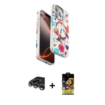MARSİLYAN™- iPhone 15 Pro Max Kılıf Siluet Doku - Siyah Buffer Cam Ekran Koruyucu + Raze Metal Kamera Lens - GS