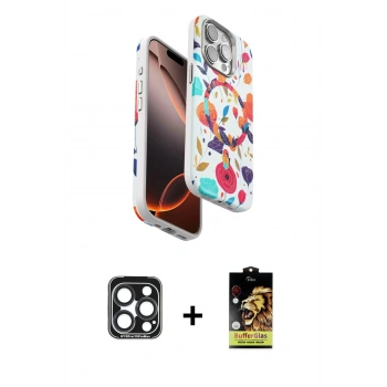 MARSİLYAN™- iPhone 15 Pro Max Kılıf Siluet Doku - Siyah Buffer Cam Ekran Koruyucu + PVD Metal Kamera Lens - LT
