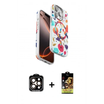 MARSİLYAN™- iPhone 15 Pro Max Kılıf Siluet Doku - Siyah Buffer Cam Ekran Koruyucu + PVD Metal Kamera Lens - TU