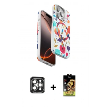 MARSİLYAN™- iPhone 15 Pro Max Kılıf Siluet Doku - Siyah Buffer Cam Ekran Koruyucu + PVD Metal Kamera Lens - GI