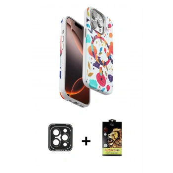 MARSİLYAN™- iPhone 15 Pro Max Kılıf Siluet Doku - Siyah Buffer Cam Ekran Koruyucu + PVD Metal Kamera Lens - SH