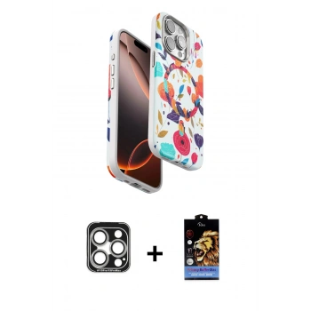 MARSİLYAN™- iPhone 15 Pro Max Kılıf Siluet Doku - Siyah Buffer Hayalet Cam Ekran Koruyucu + PVD Metal Kamera Lens - GS
