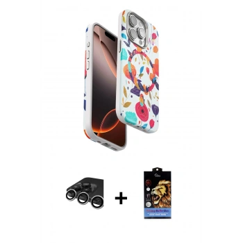 MARSİLYAN™- iPhone 15 Pro Max Kılıf Siluet Doku - Siyah Buffer Hayalet Cam Ekran Koruyucu + Raze Metal Kamera Lens - GS