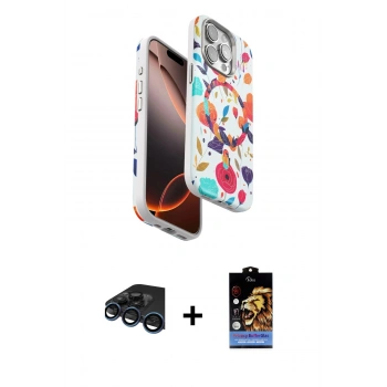 MARSİLYAN™- iPhone 15 Pro Max Kılıf Siluet Doku - Siyah Buffer Hayalet Cam Ekran Koruyucu + Raze Metal Kamera Lens - LT