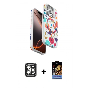 MARSİLYAN™- iPhone 15 Pro Max Kılıf Siluet Doku - Siyah Buffer Hayalet Cam Ekran Koruyucu + PVD Metal Kamera Lens - GI