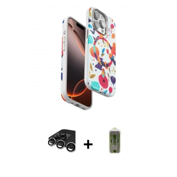 MARSİLYAN™- iPhone 15 Pro Max Kılıf Siluet Doku - Siyah Joko Magic 5D Hayalet Cam + Raze Metal Kamera Lens - GS
