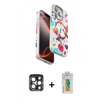 MARSİLYAN™- iPhone 15 Pro Max Kılıf Siluet Doku - Siyah Polymer Nano Ekran Koruyucu + PVD Metal Kamera Lens - LT
