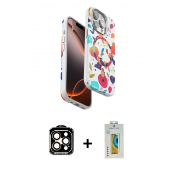 MARSİLYAN™- iPhone 15 Pro Max Kılıf Siluet Doku - Siyah Polymer Nano Ekran Koruyucu + PVD Metal Kamera Lens - TU