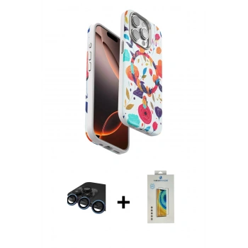 MARSİLYAN™- iPhone 15 Pro Max Kılıf Siluet Doku - Siyah Polymer Nano Ekran Koruyucu + Raze Metal Kamera Lens - LT