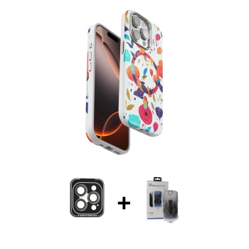 MARSİLYAN™- iPhone 15 Pro Max Kılıf Siluet Doku - Siyah Vanessa Magic Hayalet Cam + PVD Metal Kamera Lens - GI