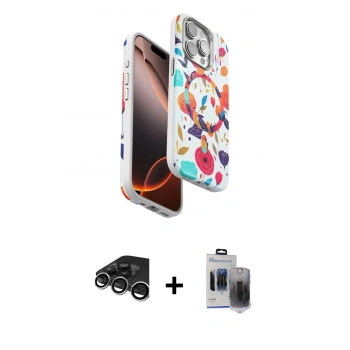MARSİLYAN™- iPhone 15 Pro Max Kılıf Siluet Doku - Siyah Vanessa Magic Hayalet Cam + Raze Metal Kamera Lens - GS