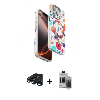 MARSİLYAN™- iPhone 15 Pro Max Kılıf Siluet Doku - Siyah Vanessa Magic Hayalet Cam + Raze Metal Kamera Lens - LT