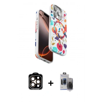 MARSİLYAN™- iPhone 15 Pro Max Kılıf Siluet Doku - Siyah Vanessa Magic Hayalet Cam + PVD Metal Kamera Lens - TU