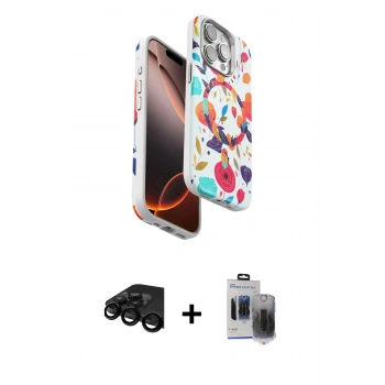 MARSİLYAN™- iPhone 15 Pro Max Kılıf Siluet Doku - Siyah Vanessa Magic Hayalet Cam + Raze Metal Kamera Lens - SH