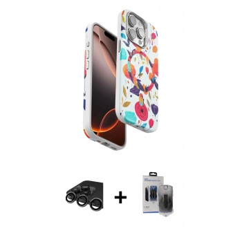MARSİLYAN™- iPhone 15 Pro Max Kılıf Siluet Doku - Siyah Vanessa Magic Hayalet Cam + Raze Metal Kamera Lens - TMGI