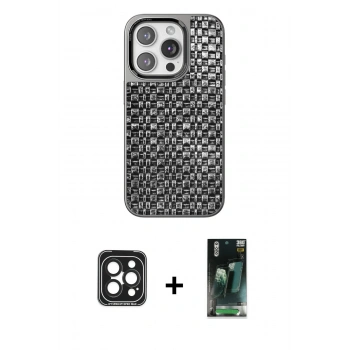 MARSİLYAN™- iPhone 15 Pro Max Kılıf Siluet Form Serisi - Şeffaf 360 Full Body Arka Koruyucu + PVD Metal Kamera Lens - SH