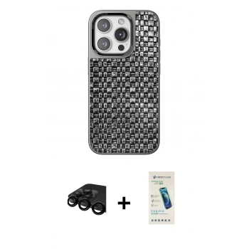 MARSİLYAN™- iPhone 15 Pro Max Kılıf Siluet Form Serisi - Şeffaf Pasifik Cam Ekran Koruyucu + Raze Metal Kamera Lens - SH