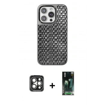 MARSİLYAN™- iPhone 15 Pro Max Kılıf Siluet Form Serisi - Siyah 360 Mat Full Body Arka Koruyucu + PVD Metal Kamera Lens - GI