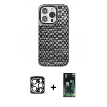 MARSİLYAN™- iPhone 15 Pro Max Kılıf Siluet Form Serisi - Siyah 360 Mat Full Body Arka Koruyucu + PVD Metal Kamera Lens - GS