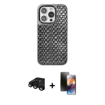 MARSİLYAN™- iPhone 15 Pro Max Kılıf Siluet Form Serisi - Siyah 3D Antistatik Mat Seramik Nano Ekran Koruyucu + Raze Metal Kamera Lens - SH