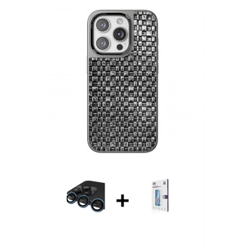 MARSİLYAN™- iPhone 15 Pro Max Kılıf Siluet Form Serisi - Siyah Bilvis 0.18mm Plus Cam Ekran Koruyucu + Raze Metal Kamera Lens - LT