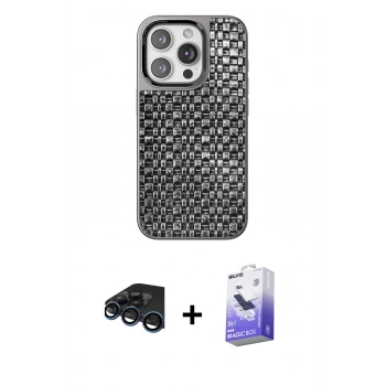 MARSİLYAN™- iPhone 15 Pro Max Kılıf Siluet Form Serisi - Siyah Bilvis 5in1 5D Magic Hayalet Cam Ekran Koruyucu + Raze Metal Kamera Lens - LT