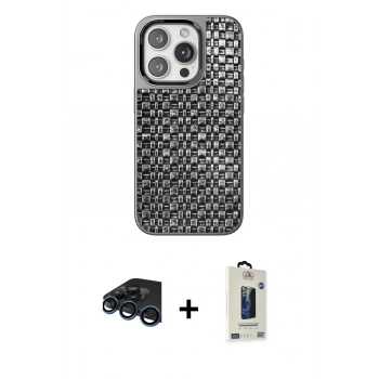 MARSİLYAN™- iPhone 15 Pro Max Kılıf Siluet Form Serisi - Siyah Bilvis Hayalet Cam Ekran Koruyucu + Raze Metal Kamera Lens - LT