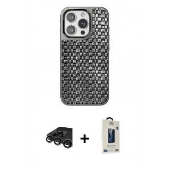 MARSİLYAN™- iPhone 15 Pro Max Kılıf Siluet Form Serisi - Siyah Bilvis Hayalet Cam Ekran Koruyucu + Raze Metal Kamera Lens - TMGI
