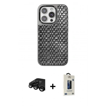 MARSİLYAN™- iPhone 15 Pro Max Kılıf Siluet Form Serisi - Siyah Bilvis Hayalet Cam Ekran Koruyucu + Raze Metal Kamera Lens - SH