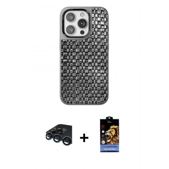 MARSİLYAN™- iPhone 15 Pro Max Kılıf Siluet Form Serisi - Siyah Buffer Hayalet Cam Ekran Koruyucu + Raze Metal Kamera Lens - LT