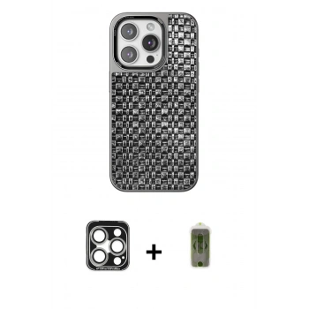 MARSİLYAN™- iPhone 15 Pro Max Kılıf Siluet Form Serisi - Siyah Joko Magic 5D Hayalet Cam + PVD Metal Kamera Lens - GS