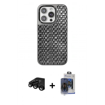 MARSİLYAN™- iPhone 15 Pro Max Kılıf Siluet Form Serisi - Siyah Vanessa Magic Cam + Raze Metal Kamera Lens - SH