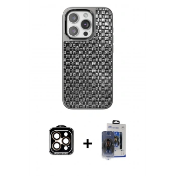 MARSİLYAN™- iPhone 15 Pro Max Kılıf Siluet Form Serisi - Siyah Vanessa Magic Cam + PVD Metal Kamera Lens - TU