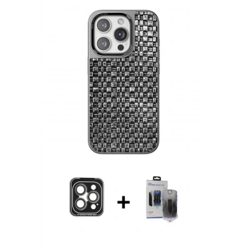 MARSİLYAN™- iPhone 15 Pro Max Kılıf Siluet Form Serisi - Siyah Vanessa Magic Hayalet Cam + PVD Metal Kamera Lens - GI