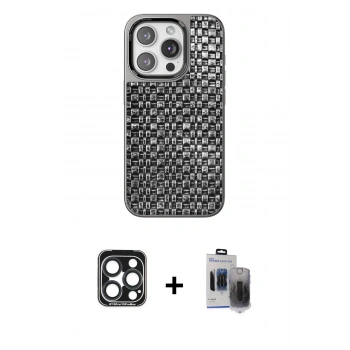 MARSİLYAN™- iPhone 15 Pro Max Kılıf Siluet Form Serisi - Siyah Vanessa Magic Hayalet Cam + PVD Metal Kamera Lens - LT