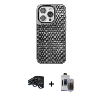 MARSİLYAN™- iPhone 15 Pro Max Kılıf Siluet Form Serisi - Siyah Vanessa Magic Hayalet Cam + Raze Metal Kamera Lens - LT