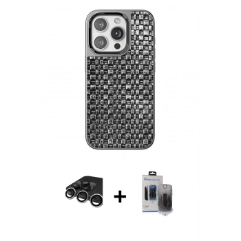 MARSİLYAN™- iPhone 15 Pro Max Kılıf Siluet Form Serisi - Siyah Vanessa Magic Hayalet Cam + Raze Metal Kamera Lens - GS