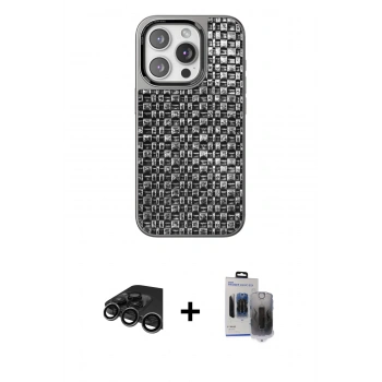 MARSİLYAN™- iPhone 15 Pro Max Kılıf Siluet Form Serisi - Siyah Vanessa Magic Hayalet Cam + Raze Metal Kamera Lens - TMGI