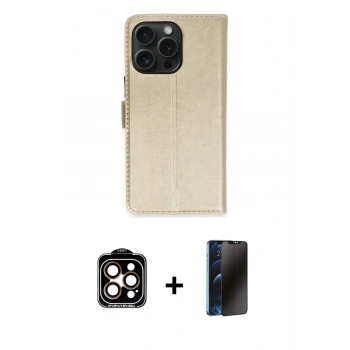 MARSİLYAN™- iPhone 15 Pro Max Kılıf Siluet Işık Serisi - Siyah 3D Antistatik Hayalet Cam Ekran Koruyucu + PVD Metal Kamera Lens - TU